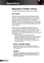 Page 66
66English

Appendices

Regulation	&	Safety	notices
This	appendix	lists	the	general	notices	of	your	projector.	
FCC notice 
This device has been tested and found to comply with the 
limits for a Class B digital device pursuant to Part 5 of the 
FCC rules. These limits are designed to provide reasonable 
protection against harmful interference in a residential 
installation. This device generates, uses and can radiate radio 
frequency energy and, if not installed and used in accordance 
with the...