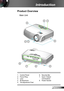 Page 77English
Introduction
Product Overview
1. Control Panel
2. Focus Ring
3. Lens
4. IR Receivers
5. Tilt-Adjustment Feet
6. Security Bar
7. Input / Output 
Connections
8. Power Socket
675
2
543
14
8
Main Unit 