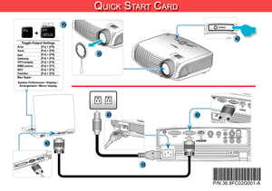 Page 1
POWER

?

VGA-OUTS-VIDEOVIDEO
AUDIO-OUTRS232USBAUDIO-IN-RHDMI
AUDIO-IN
12V OUT
SCART / YPbPr /
VGA-INAUDIO-IN-L(VGA)(S-VIDEO/VIDEO)(S-VIDEO/VIDEO)

QUICK START CARD
Toggle Output SettingsAcer [Fn] + [F5]Asus[Fn] + [F8]Dell[Fn] + [F8]Gateway[Fn] + [F4]HP/Compaq[Fn] + [F4]IBM/Lenovo[Fn] + [F7]NEC[Fn] + [F3]Toshiba[Fn] + [F5]Mac Apple :
System PreferencesDisplay ArrangementMirror display
F7CRT/LCDFn
7
+
6
2
*36.8FC02G001-A*P/N 36.8FC02G001-A
3
VGA1-IN / YPbPr/
VGA2-IN/SCART/YPbPr...