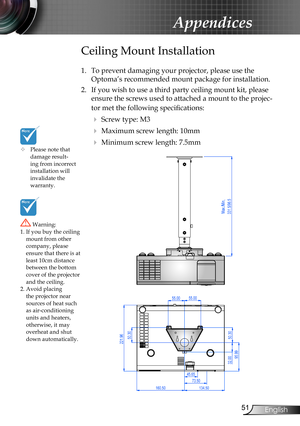 Page 51
5English

Appendices

----------------------------------------------------------------------------------------------------------------------------------------------------------------------------------------- 232 ASCII CodeHEX Code Function        Description  ----------------------------------------------------------------------------------------------------------------------------------------------------------------------------------------- 
~XX71 1  7E 30 30 37 31 20 31  Projection Front-Desktop...