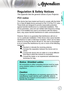 Page 51
English


Appendices

Regulation & Safety Notices
This appendix lists the general notices of your Projector. 
FCC notice 
This device has been tested and found to comply with the limits 
for a Class B digital device pursuant to Part 15 of the FCC rules. 
These limits are designed to provide reasonable protection 
against harmful interference in a residential installation. This 
device generates, uses and can radiate radio frequency energy 
and, if not installed and used in accordance with the...