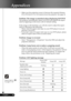 Page 34
34English ...

Appendices

  Make sure the projection screen is between the required distance  
  4.9 to 39.4 feet (1.5 to 12.0 meters) from the projector. See page 14.
Problem: The image is stretched when displaying 16:9 DVDThe projector automatically detects 16:9 DVD and adjusts the aspect ratio by digitizing to full screen with 4:3 default setting.
If the image is still stretched, you will also need to adjust the aspect ratio by referring to the following:
 Please select 4:3 aspect ratio type on...