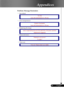 Page 35
35... English

Appendices

Problem: Message Reminders
 Fan failed: 
 Over temperature:  
 Replacing the lamp:  
 
  Password error :  
  Time out:  
 
  
   