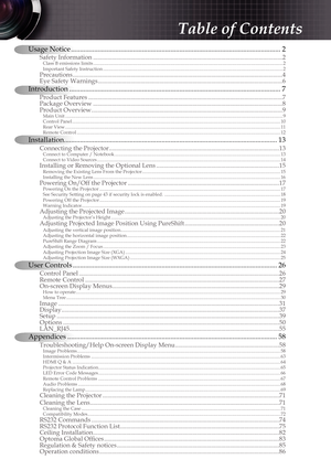 Page 1Usage Notice ........................................................................\
.............................................. 2
Safety Information  ........................................................................\
................................................2Class B emissions limits  ........................................................................\
........................................................................\
................ 2
Important Safety Instruction...