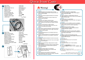 Page 2
///
/

Quick Start Card
Juster zoomJuster ZoomΠροσαρμογή ΖουμZoom beállításaUpravit zoomปรับซูม 調整變焦调整变焦［ズーム］調整줌 조절 
Adjust ZoomRégler le zoomPassen Sie den Zoom anAjuste el zoomRegolare lo ZoomAjuste do zoomPas de zoomfactor aanWyreguluj Powiększenie.Настройте масштабProjektorin zoomin säätöJustera zoom
Adjust FocusRégler la mise au pointStellen Sie den Fokus einAjuste el enfoqueRegolare la messa a fuocoAjuste da focagemPas de scherpstelling aanWyreguluj OstrośćНастройте фокусировкуProjektorin...