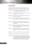 Page 2
2English ...

Usage Notice
Precautions
 
Follow all warnings, precautions and maintenance as recom-
mended in this user’s guide to maximize the life of your unit.
Warning-  Do not look into the projector’s lens when the lamp is 
on.  The bright light may hurt your eyes.
Warning-  To reduce the risk of ﬁre or electric shock, do not expose 
this projector to rain or moisture.
Warning-  Please do not open or disassemble the projector as this 
may cause electric shock.
Warning-  When replacing the lamp,...