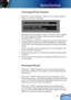 Page 13
English
13

Installation

Warning Indicator
  When the “TEMP” indicator turns red, it indicates the pro-
jector has overheated. The projector will automatically shut 
itself down.   
  When the “LAMP” indicator turns red, it indicates a prob-
lem with the lamp.  Turn off the projector and disconnect the 
power cord from the electrical outlet, then contact your local 
dealer or our service center. See page 40. 
 When the “LAMP” indicator ﬂashes red, it indicates the 
fan has failed.  Stop using the...