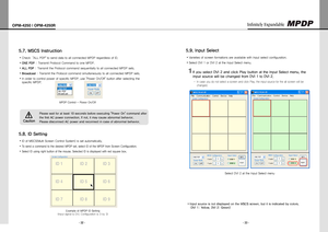 Page 18- 32 -
OPM-4250 | OPM-4250R
- 33 -
Infinitely Expandable 
input Select 5.9. 
VarietiesofscreenformationsareavailablewithInputselectconfiguration.y
SelectDVI1orDVI2attheInputSelectmenu.y
If you select DVI 2 and click Play button at the Input Select menu, the  1 
input source will be changed from DVI 1 to DVI 2.
In case you do not select a screen and click Play, the input source for the all screen will be  -
changed....