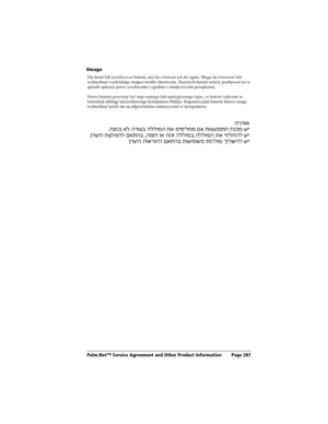 Page 295Palm.Net™ Service Agreement and Other Product Information Page 287
Uwaga  