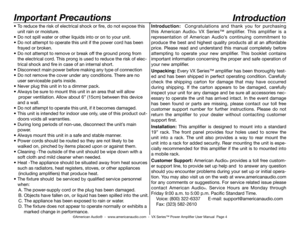 Page 4
Important Precautions
•   To reduce the risk of electrical shock or fire, do not expose this  
   unit rain or moisture.
•   do not spill water or other liquids into or on to your unit.
•   do not attempt to operate this unit if the power cord has been  
   frayed or broken.
•   do not attempt to remove or break off the ground prong from  
   the electrical cord. This prong is used to reduce the risk of elec- 
   trical shock and fire in case of an internal short.
•   disconnect main power before making...
