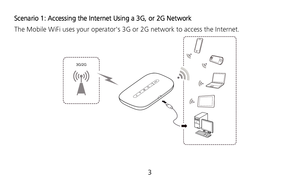 Page 5 
3  Scenario 1: Accessing the Internet Using a 3G, or 2G Network 
The Mobile WiFi uses your operators 3G or 2G network to access the Internet. 
3G/2G
  