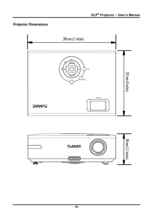 Page 53DLP® Projector – User’s Manual 
Projector Dimensions 
  
 
 
–  45  –  
