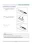 Page 17 
– 10 – 
 
SETUP AND OPERATION 
Inserting the Remote Control Batteries 
1.  Remove the battery compartment cover 
by sliding the cover in the direction of 
the arrow. 
 
2.  Insert the supplied batteries taking note 
of the polarity (+/-) as shown here. 
 
3.  Replace the cover. 
 
 
Caution: 
1. Only use AAA alkaline batteries. 
 
2. Dispose of used batteries according to local ordinance regulations.  
 
3. Remove the batteries when not using the projector for prolonged periods. 
  