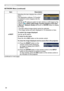 Page 60
58

NETWORK Menu
NETWORK Menu (continued)
ItemDescription
e-SHOT 
Selecting this item displays the e-SHOT menu. The application software “PJTransfer” is required to store image(s) into the projector.Use the ▲/▼ buttons to select an item which is a still image by the e-SHOT ( e-SHOT (Still Image Transfer) Display of the User’s Manual - Network Guide) and the ► or ENTER button to display the image.
• The item without image stored cannot be selected.• The image names are each displayed in 16 characters or...