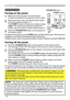 Page 1816
ContentsPower on/off
BLANKLASER
ASPECT
PUSH  ENTER PAGE UP
LASER
INDICATORMY SOURCE/
DOC.CAMERASEARCH
STANDBY/ON
VIDEORGB
PAGE DOWNESCMENU RESET
POSITION AUTOPbyPMAGNIFYON
OFFMY BUTTON1
2VOLUME+
-FREEZE KEYSTONE MUTE
1.Make sure that the power cord is firmly and 
correctly connected to the projector and the outlet.
Turning on the power
2.Remove the lens cover, and set the power switch 
to the ON position (marked 
“ I ”).  
The 
POWER indicator will light up in steady orange 
(
69). Then wait several...