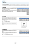 Page 57E-57
Option
•Select menu name “Option”.
See “Menu Operation Method” on Page E-40 for information about performing menu operations. The item name display will
differ depending on the input signal. See “List of Item Names Offering Input Selection and Adjustments/Settings” on Page E-45.
Language
This function sets the language that is displayed on screen in
the messages and menu displays.
Select item name “Language” and press the ENTER button to open
the Language sub menu.
Select the language with the...