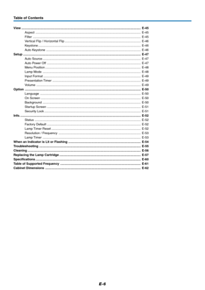 Page 7E-6
Table of Contents
View ....................................................................................................................................... E-45
Aspect ....................................................................................................................... E-45
Filter .......................................................................................................................... E-45
Vertical Flip / Horizontal Flip...