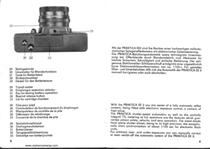 Page 6
3132
StotivgewindeU msc6o lter fii r Blendenfu nktionToste f iir BotterietestRiickspulousloserDeckel ftir den Botterierqum
Tripod socketDio phrog m operotion selectorKey for testing bottery operotionRewind releose buttonLid for cortridge chomber
Filet pour piedCommutoteur de fonctionnenlent du diophrogm-Monipuloteur de contr6le de lo pile
D6broyeur de rebobinogeCouvercle de lo chombre de Pile
Stqtiefsch roef d ro o dDiofrogmoschqkeloorBotterijtesterTerug s poelb lokkeerknoPDekseltje vo n botterij...