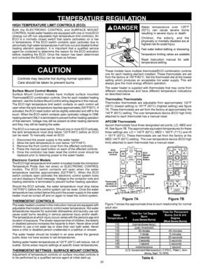 Page 2020
HIGH TEMPERATURE LIMIT CONTROLS (ECO)
Both  the  ELECTRONIC  CONTROL  and  SURFACE  MOUNT 
CONTROL model water heaters are equipped with one or more ECO 
(energy cut off) non adjustable high temperature limit control(s). An 
ECO  is  a  normally  closed  switch  that  opens  (activates)  on  a  rise 
in  temperature.  If  the  ECO  switch  contacts  open  (activate)  due  to 
abnormally high water temperatures it will lock-out and disable further 
heating  element  operation.  It  is  important  that...