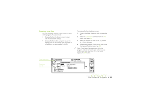 Page 3939
Files, folders & programs
Creating new files
You can create files from the System screen, or from
within programs. As a general rule:
·Create a file from the System screen to start
with the standard file settings.
·Create a file from within a program to use the
settings from the file currently open, e.g. labels in
a Data file, or to use a template in Word.To create a file from the System screen:
1.Move to the folder where you wish to create the
file.
2.Select the Create new command from the File
menu,...