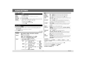 Page 1515
AUDIO SETTINGS
AUDIOFADER
*4 *5R06 — F06 (00): Adjusts the front and rear speaker output balance. 
BALANCE *5L06 — R06 (00): Adjusts the left and right speaker output balance. 
BASS BOOST
+01 / +02: Selects your preferred bass boost level.  ; OFF: Cancels. 
LOUD
LOW / HIGH: Boosts low or high frequencies to produce a well-balanced sound 
at low volume. ; OFF: Cancels. 
VOL ADJUST
–05 — +05 (00): Presets the volume adjustment level of each source 
(compared to the FM volume level). Before adjustment,...