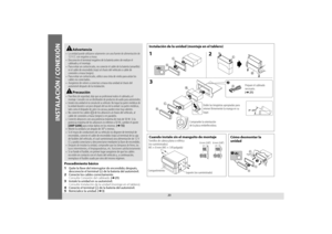 Page 4020
INSTALACIÓN / CONEXIÓN
 Advertencia• La unidad puede utilizarse solamente con una fuente de alimentación d\
e 
12 V CC con negativo a masa.
• Desconecte el terminal negativo de la batería antes de realizar el 
cableado y el montaje.
•  Para evitar un cortocircuito, no conecte el cable de la batería (ama\
rillo) ni el cable de encendido (rojo) al chasis del vehículo o cable de 
conexión a masa (negro).
•  Para evitar un cortocircuito, utilice una cinta de vinilo para aislar lo\
s  cables no conectados....