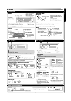 Page 1502
 INSTRUCTIONS
Basic operations
Select the source.
•  Turn on the power.
•  Attenuate the sound (if the 
power is on).
•  Turn off the power [Hold].•  Control the volume or selection [Turn].
•  Confirm the selection [Press] .
• FM: Enter SSM preset mode [Hold] .
• CD: Enter playback mode [Hold] .
Detach the panel.
Check the current clock time/other information. 
See also “CLOCK DISP“ of “Menu operations.”
Control panel
Display window
Disc indicatorPlayback mode / item indicator
• ST:  Lights up when...