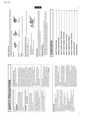 Page 21-2 TM-A170G
ENGLISH
CONTENTSSAFETY PRECAUTIONS ................................................................................. 2
CONTROLS AND FEATURES ..........................................................................
4
HOW TO HANDLE BASIC OPERATIONS ....................................................... 7
HOW TO USE THE MENU FUNCTIONS .......................................................... 8
HOW TO INITIALIZE THE SETTING ............................................................... 11...