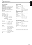 Page 12558
English
Specifications
Center unit (XV-THA30 )
Amplifier section
Front/Center/Rear:
25 watts per channel, min. RMS at 6 ohms as 1 kHz,
with no more than 10 % total harmonic distortion.
Subwoofer:
110 watts, min. RMS at 4 ohms as 100 Hz,
with no more than 10 % total harmonic distortion.
Audio section
Audio input sensitivity/Impedance (at 1 kHz)
AUX IN: 500 mV/47 kΩ
Video section
Color System: NTSC
Horizontal Resolution: 480 lines
Signal-to-Noise Ratio: 68 dB
Output Level VIDEO OUT
VIDEO (Composite):...