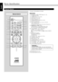 Page 703
English
Remote Control
See pages in the parentheses for details.
Remote Cotrol
1STANDBY/ON AUDIO button (12 – 16)
2VCR
 button (54)
3TV
 button (12, 14, 54, 55)
4STEP button (36, 42, 54)
5DISPLAY button (29, 37)
6AUDIO/FM MODE button (30, 41, 48)
7SUBTITLE button (30)
8Source selecting buttons (12, 14, 16, 17, 24, 47)
• DVD, FM/AM, AUX
• Pressing one of these buttons also turns on the power.
94, 7, 3/8, and ¢ buttons
TUNER PRESET UP and DOWN buttons (48)
FF (Fast-forward) and REW (Rewind) buttons
pVCR...