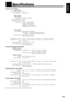 Page 6359
5959 59
EnglishnnSpecifications
Center unit (XV-THA9)
Powered Sub-woofer (SP-PWA9)
Satellite Speakers (SP-XSA9)
Center Speaker (SP-XCA9)
Designs & specifications are subject to change without notice.Audio section
Total Harmonic Distortion 0.02 %
AUX Input Level 290 mV/47 kW
Video section
Color Syatem PAL/NTSC selectable
Horizontal Resolution 500 lines
Signal-to-Noise Ratio 68 dB
Output Level S-video-Y: 1.0 Vp-p/75 W
S-video-C: 0.286 Vp-p/75 W
Composite: 1.0 Vp-p/75 W
Component-Y: 1.0 Vp-p/75 W...