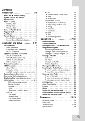 Page 51
Introduction  . . . . . . . . . . . . . . . . . . .2-5
About the  Symbol Display . . . . . . . . . . . . . .2
Symbol Used in this Manual  . . . . . . . . . . . . . . .2
Screen Saver  . . . . . . . . . . . . . . . . . . . . . . . . . . .2
Notes on Discs  . . . . . . . . . . . . . . . . . . . . . . . . . .2
Handling Discs  . . . . . . . . . . . . . . . . . . . . . . . .2
Storing Discs  . . . . . . . . . . . . . . . . . . . . . . . . .2
Cleaning Discs  . . . . . . . . . . . . . . . . . . . . . . . .2...