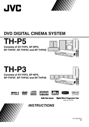Page 1TH-P5
LVT1523-001A
[B]
TH-P3
DVD DIGITAL CINEMA SYSTEM
INSTRUCTIONS
Consists of XV-THP5, SP-WP5, 
SP-THP5F, SP-THP5C and SP-THP5S
Consists of XV-THP3, SP-WP5, 
SP-THP3F, SP-THP3C and SP-THP3S
(Only for TH-P5)
THP5-P3[B]-f.book  Page i  Tuesday, December 27, 2005  3:39 PM
 