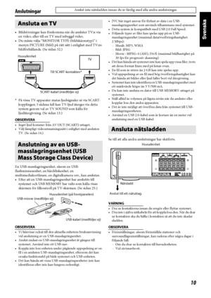 Page 1510
Anslutningar
• Bildstörningar kan förekomma när du ansluter TV:n via 
en video, eller till en TV med inbyggd video.
• Du måste välja “MONITOR TYPE (bildskärmstyp)” i 
menyn PICTURE (bild) på rätt sätt i enlighet med TV:ns 
bildförhållande. (Se sidan 32.)
*På vissa TV-apparater matas ljudsignaler ut via SCART-
kopplingen. I sådana fall kan TV-ljud återges via detta 
system genom val av TV SOUND som källa för 
ljudåtergivning. (Se sidan 13.)
OBSERVERA
• Inget ljud kommer från AV OUT (SCART)-uttaget.
•...