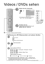 Page 2821
.
A
Wählen Sie die Videoquelle
E1
 Bsp. für EXT-1
 Sie können zur Auswahl der Videoquelle 
auch  ATV/AV B am Gerät betätigen.
B
Schalten Sie das 
angeschlossene Gerät ein und 
spielen Sie ein Video ab.
*: Erscheint nur, wenn 
AV zuvor als Kanal 
registriert wurde.
Bedienung von JVC-Videorecordern und anderen Geräten
A
B
Gerät einschalten
C
Zu Aufnahme  ¨ AB  halten und dabei  AB betätigen
Der Fernbedienungscode dieses Geräts lautet  AA B oder  A1 B. Schlagen Sie den 
Fernbedienungscode Ihres...