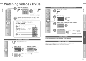 Page 12
21
ENGLISH
ENGLISH
22

RM-C1856

RM-C1856
RM-C1856

Set Up

TV/VIDEO

CHANNEL+
-

MENU/OK

Set UpAuto Program
Video-3 SettingVideoEdit/ManualVideo-1 SettingLanguageVideoHDMI SettingOnPC PositionAuto DemonstrationTeletext Language

Video

123456
Video-1Video-2Video-3HDMI1HDMI2HDMI37PC
AV Select001

Set Up
VideoAuto Program
Video-3 SettingEdit/ManualVideo-1 SettingLanguageVideoPC PositionHDMI SettingAuto Demonstration Teletext LanguageOn

PC Position>

Set Up

MENU/OK

IMPORTANT!PREPARE
USE
SETTINGS...