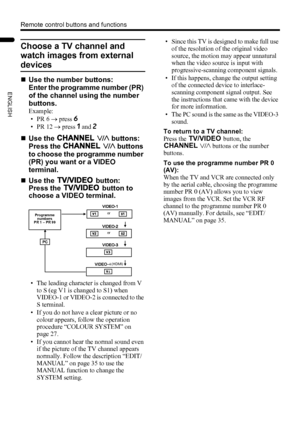 Page 1412
Remote control buttons and functions
LT-Z37/32/26SX5/32SX5W / LCT1869-002C / English
ENGLISH
Choose a TV channel and 
watch images from external 
devices
„Use the number buttons:
Enter the programme number (PR) 
of the channel using the number 
buttons.
Example:
•PR 6 → press 6
• PR 12 → press 1 and 2
„Use the 6 p buttons:
Press the 6 p buttons 
to choose the programme number 
(PR) you want or a VIDEO 
terminal.
„Use the 4 button:
Press the 4 button to 
choose a VIDEO terminal.
• The leading character...