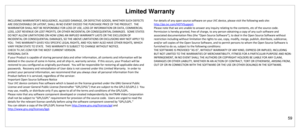 Page 60Limited Warranty 
59 
 
INCLUDING WARRANTOR’S NEGLIGENCE, ALLEGED DAMAGE, OR DEFECTIVE GOODS, WHETHER SUCH DEFECTS 
ARE DISCOVERABLE OR LATENT, SHALL IN NO EVENT EXCEED THE PURCHASE PRICE OF THE PRODUCT.  THE 
WARRANTOR SHALL NOT BE RESPONSIBLE FOR LOSS OF USE, LOSS OF INFORMATION OR DATA, COMMERCIAL 
LOSS, LOST REVENUE OR LOST PROFITS, OR OTHER INCIDENTAL OR CONSEQUENTIAL DAMAGES.  SOME STATES 
DO NOT ALLOW LIMITATIONS ON HOW LONG AN IMPLIED WARRANTY LASTS OR THE EXCLUSION OF 
INCIDENTAL OR...