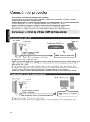 Page 190Conexión del proyector
0 No encienda la unidad antes de haber terminado la conexión.
0 El procedimiento de conexión varía según el dispositivo utilizado. Para más detalles, consulte el manual de
instrucciones del dispositivo que desea conectar.
0 Este proyector se utiliza para la proyección de imágenes. Para la salida del audio de los dispositivos conectados,
conecte un dispositivo de salida de audio independiente, como un amplificador o altavoz.
0 Puede que, según los dispositivos y cables que deban...