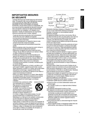 Page 87. 3Pour commencerAu moins 150 mm
Au moins
150 mmAu moins
300 mm
Au moins
200 mm Au moins
300 mm
PORTABLE CART WARNING
(symbol provided by RETAC)
S3126A
Proj.Avant
-
-
-
-
-
-
-
-
-
-
-
-
IMPORTANTES MESURES
DE SÉCURITÉ
L’énergie électrique peut remplir beaucoup de fonctions 
utiles. Cet appareil a été conçu et fabriqué pour assurer 
votre propre sécurité. Mais UNE UTILISATION 
INCORRECTE PEUT ENTRAÎNER UN RISQUE 
POTENTIEL D’ÉLECTROCUTION OU D’INCENDIE. Afin 
de ne pas annuler les dispositifs de sécurité...