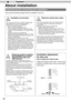 Page 2222
Preparation2
 
About installation
Important points concerning the installation
This unit is a precision device. Therefore, please refrain from installation or use in the following locations. Otherwise, it may cause fire or malfunction.•  Dust, wet and humid locations.•  Sooty or cigarette smoke filled locations.•  On top of a carpet or bedding, or other soft surfaces.•  Locations with high temperatures - as located in direct sunlight.•  Locations with high or low temperatures. Permissible operating...