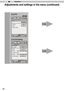 Page 4646
Operation
3
Adjustments and settings in the menu (continued)
Input Signal
 3D Setting
Parallax 　
On2D/3D　
Crosstalk Cancel 　
Auto3D Format　
0
Intensity　
Sub Title Adjust1
ExitMENU BACKBack
Select Operate
On
P. 62
P. 63
[2-3] 3D Setting 
[2-2] PC
ExitMENU
BACKBack
Select Operate
Input Signal
 PC
16Phase　
880Tracking　
Picture Position 　
Auto Alignment
9070     