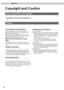 Page 54
6Others
5

Copyright and Caution
● HDMI, HDMI logo and high definition multimedia interface       are trademarks or registered trademarks of HDMI Licensing        LCC.
Do not project still pictures or pictures that have still 
segments for a long period of time. The still parts of the 
picture may remain on the screen.
Take special notice of images on the screens of video 
games and computer programs. There is no problem when 
playing normal video images such as movies.
  Dirt on the cabinet
  ●...