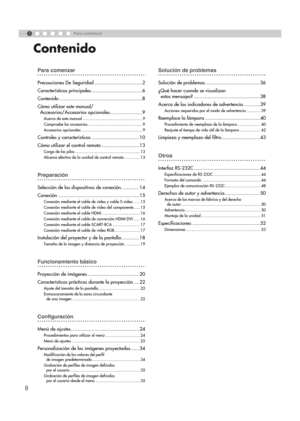 Page 1168
1Para comenzar
...................................................Para comenzar
Precauciones De Seguridad ..................................2
Características principales .................................... 6
Contenido ...........................................................8
Cómo utilizar este manual/                            Accesorios/Accesorios  opcionales....................... 9
Acerca de este manual .................................................... 9
Compruebe los...
