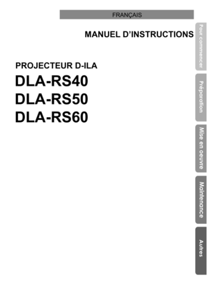 Page 79MANUEL D’INSTRUCTIONS 
PROJECTEUR D-ILA
DLA-RS40
DLA-RS50
DLA-RS60
FRANÇAIS 
Mise en oeuvre
Autres
Préparation
Pour commencer
Maintenance  