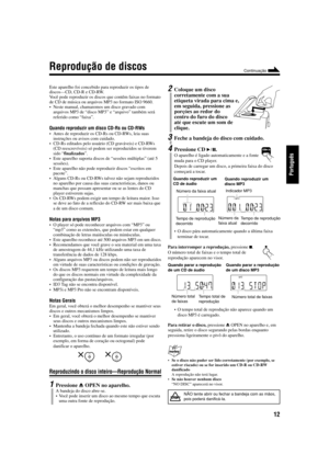 Page 6112
Português
2Coloque um disco
corretamente com a sua
etiqueta virada para cima e,
em seguida, pressione as
porções ao redor do
centro do furo do disco
até que escute um som de
clique.
3Feche a bandeja do disco com cuidado.
4Pressione CD 6.
O aparelho é ligado automaticamente e a fonte
muda para o CD player.
Depois de carregar um disco, a primeira faixa do disco
começará a tocar.
• O disco pára automaticamente quando a última faixa
terminar de tocar.
Para interromper a reprodução, pressione 7.
O número...