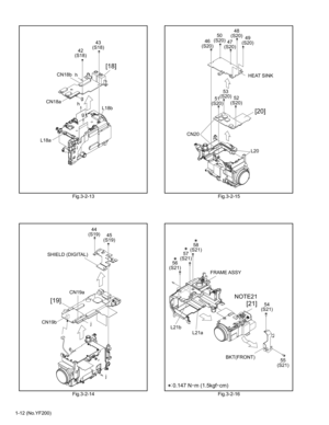 Page 121-12 (No.YF200)Fig.3-2-13
Fig.3-2-14Fig.3-2-15
Fig.3-2-16
43 
(S18)
42
(S18)
L18b
g g
h h
L18aCN18aCN18b
[18]
44
(S19)
45
(S19)
CN19a
CN19b
j
j
[19]
SHIELD (DIGITAL)
53
(S20)
51
(S20) 46
(S20)50
(S20)
47
(S20)49
(S20) 48
(S20)
52
(S20)
L20 CN20
[20]
HEAT SINK
0.147 Nnm (1.5kgfncm)
BKT(FRONT)
FRAME ASSY
NOTE21
[21]
56
(S21)57
(S21)58
(S21)
54
(S21)
55
(S21) L21a L21b 