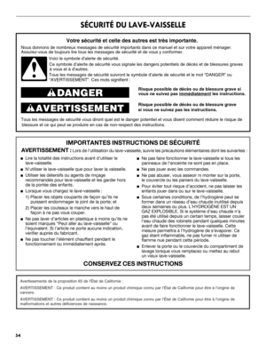 Page 5454
SÉCURITÉ DU LAVE-VAISSELLE
Risque possible de décès ou de blessure grave si 
Risque possible de décès ou de blessure grave 
si vous ne suivez pas les instructions.
Tous les messages de sécurité vous diront quel est le danger potentiel et vous disent comment réduire le risque de 
Votre sécurité et celle des autres est très importante.
Nous donnons de nombreux messages de sécurité importants dans ce manuel et sur votre appareil ménager. 
Ce symbole d’alerte de sécurité vous signale les dangers...