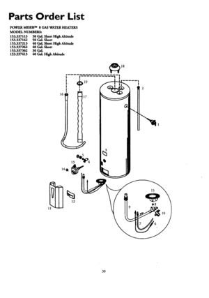 Page 30  
PartsOrderList 
POWERMISERTM8GASWATERHEATERS 
MODELNUMBERS: 
153.33711350Gal.ShortHighAltitnde 
153.33716250Gal.Short 
153.33721340Gal.ShortHighAltitude 
153.33726240Gal.Short 
153.33736230Gal. 
153.33741340Gal.HighAltitude 
I[ 
i,_719 
I! 
t- 
16 
17 2 
30  