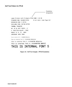 Page 25Users Guide 24
Self Test Pattern for PPLB
Figure 16 - Self Test Sample - PPLB Emulation
Emulation
designation 